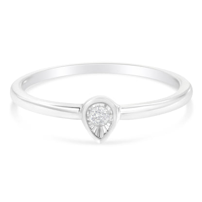 .925 Sterling Silver 1/20 Carat Diamond Teardrop Pear-Shaped Miracle Set Petite Fashion Promise Ring (J-K Color, I1-I2 Clarity) - Size 6