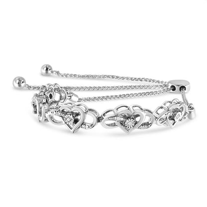 .925 Sterling Silver Diamond Accent Interlocking Infinity and Heart 4â€-10â€ Adjustable Bolo Tennis Bolo Bracelet (H-I Color, I2-I3 Clarity)