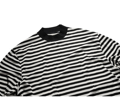 Oversized Striped T-Shirt with Ribbed Collar