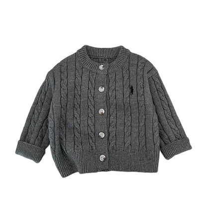 Fashionable Embroidered Casual Knitted Cardigan Childrens Sweater