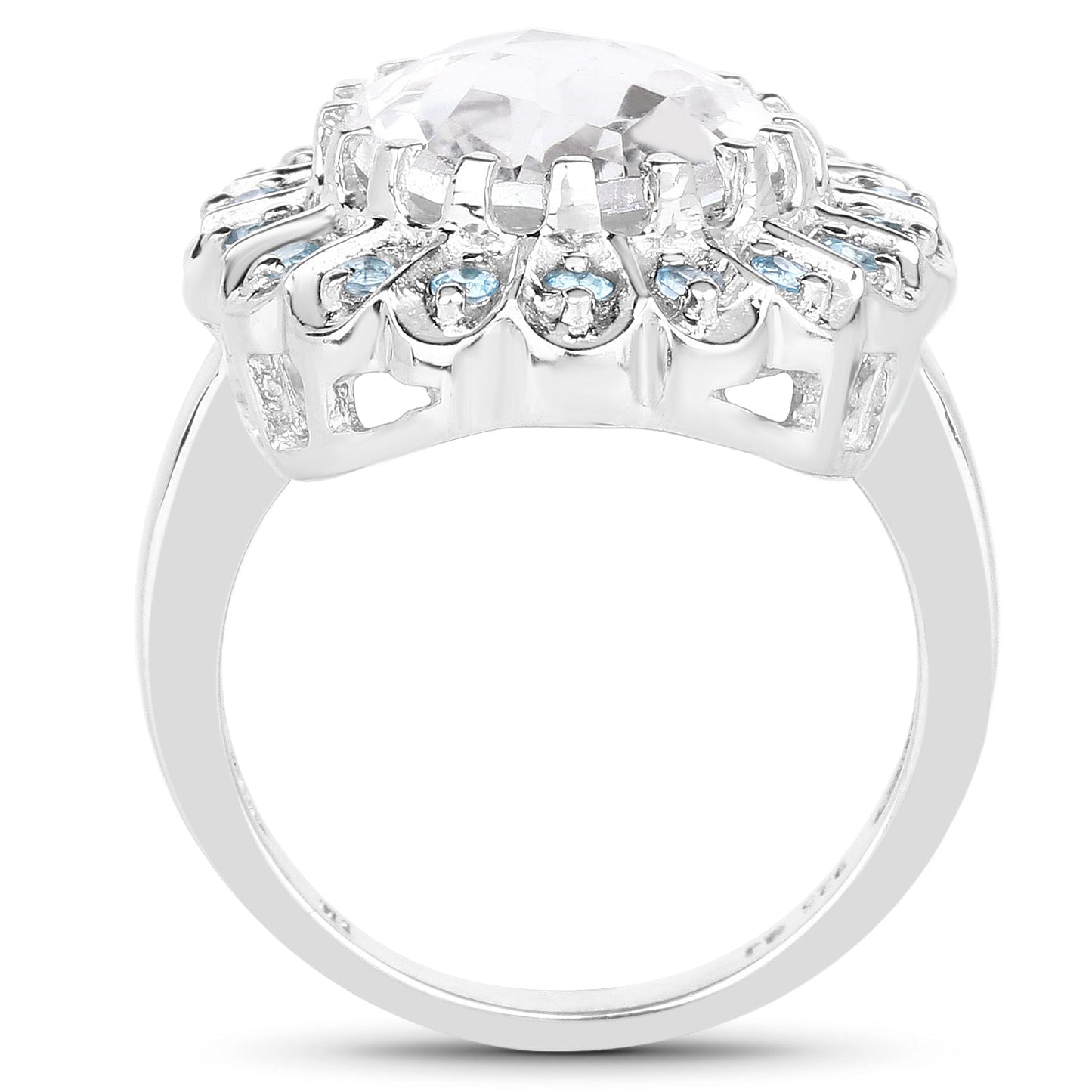 5.90 Carat Genuine Crystal Quartz and Swiss Blue Topaz .925 Sterling Silver Ring