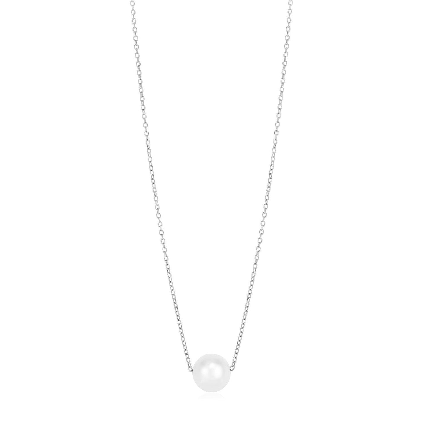 14k White Gold Pearl Solitaire Necklace