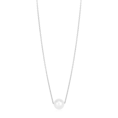 14k White Gold Pearl Solitaire Necklace