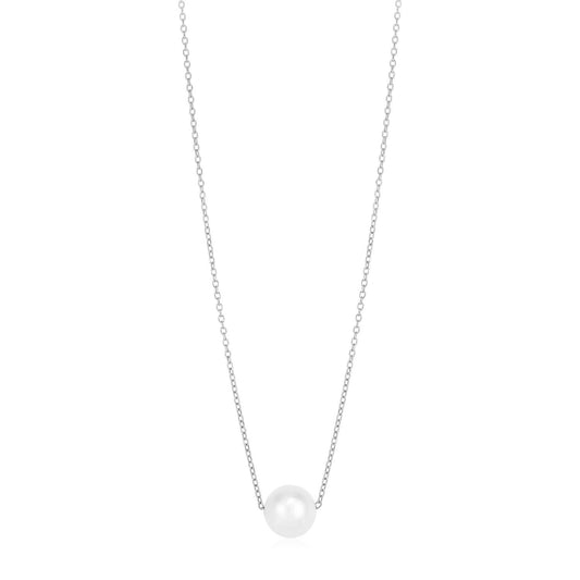 Collier solitaire perle or blanc 14 carats