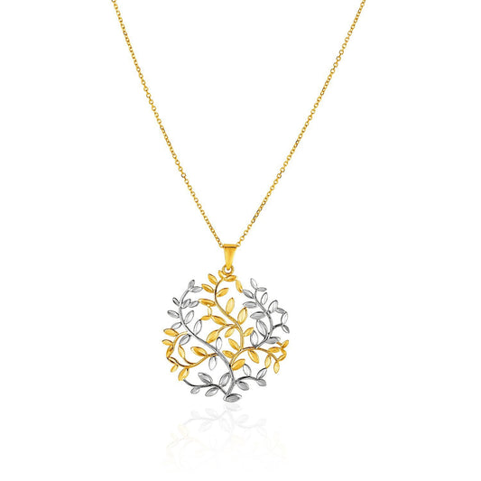 Pendentif Arbre de Vie en Or Bicolore 14 carats Jaune et Blanc