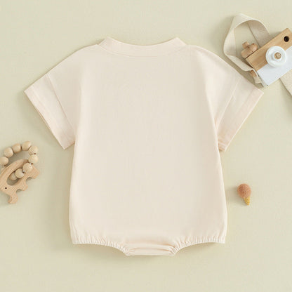 Printed Short-sleeve Romper With A Crew Neck For Summer