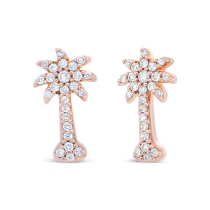10K Rose Gold 1/4 Cttw Diamond Palm Tree Push Back Stud Earrings (H-I Color, I1-I2 Clarity)