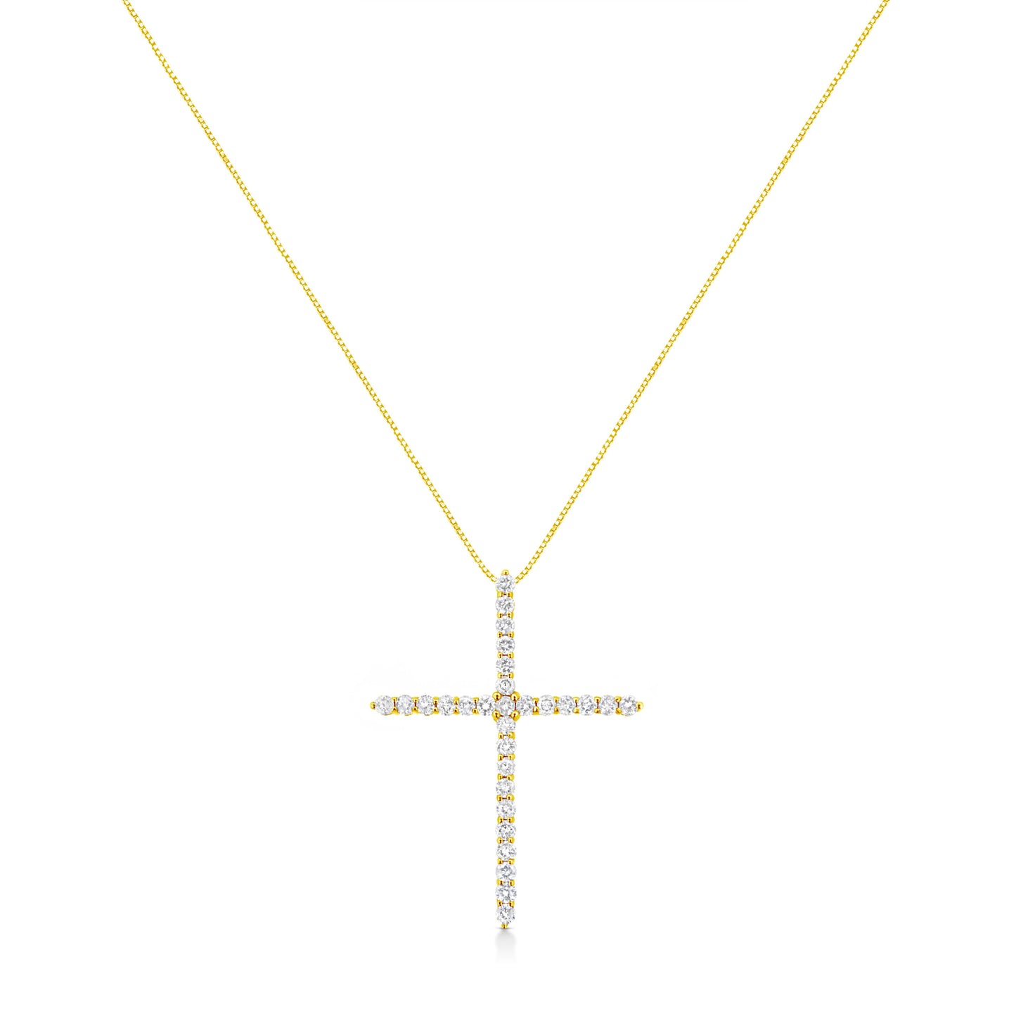 10K Yellow Gold 3.00 cttw Round-Cut Diamond Cross 18" Pendant Necklace (J-K Color, I1-I2 Clarity)