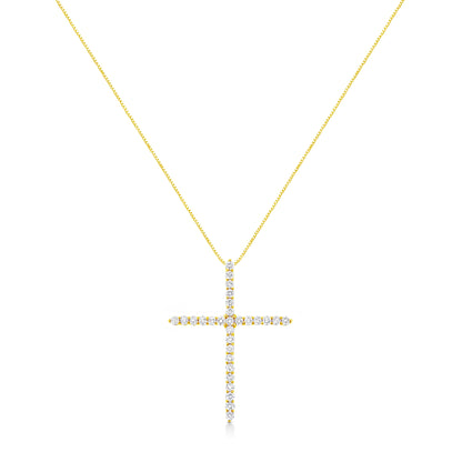 10K Yellow Gold 3.00 cttw Round-Cut Diamond Cross 18" Pendant Necklace (J-K Color, I1-I2 Clarity)