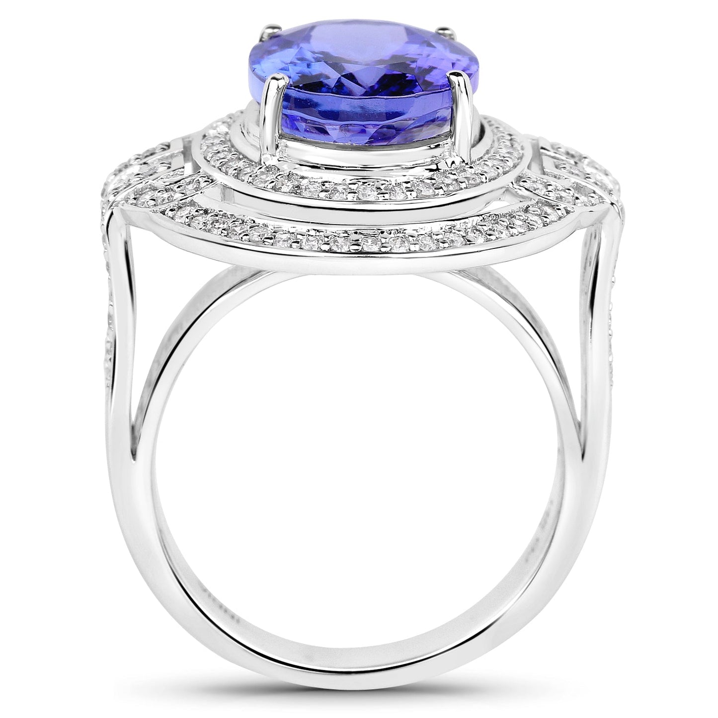 14K White Gold 6.83 Carat Genuine Tanzanite and White Diamond Ring