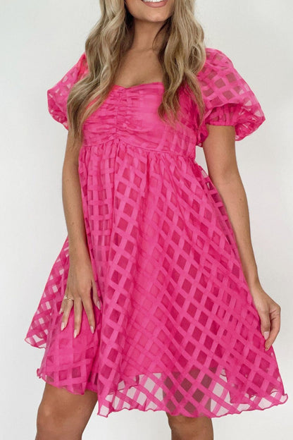 Plaid Puff Sleeve Babydoll Dress