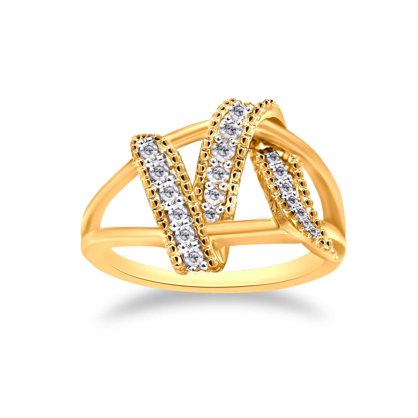 14K Yellow Gold Plated .925 Sterling Silver 1/4 Cttw Diamond Interlocking Bypass Ring (I-J Color, I1-I2 Clarity) - Size 7