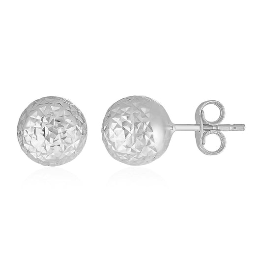 Boucles d'oreilles boule en or blanc 14 carats avec texture taillée en cristal