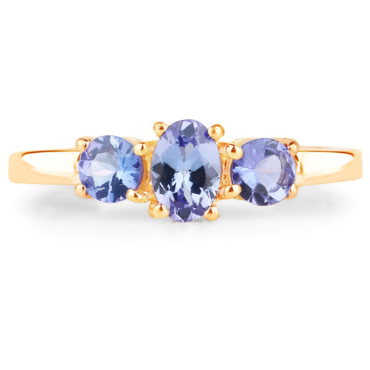 18K Yellow Gold Plated 0.90 Carat Genuine Tanzanite .925 Sterling Silver Ring