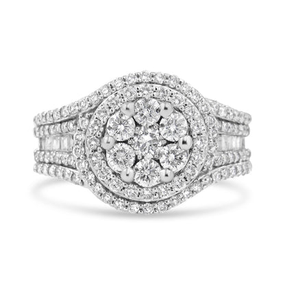 14K White Gold 1 1/2 Cttw Diamond Floral Cluster and Studded Shank Halo Ring (H-I Color, SI2-I1 Clarity) - Ring Size 7