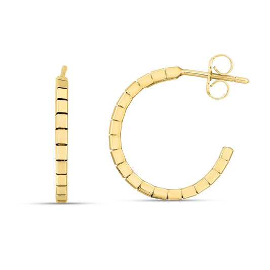 Boucles d'oreilles créoles Omega en or jaune 14 carats motif brique