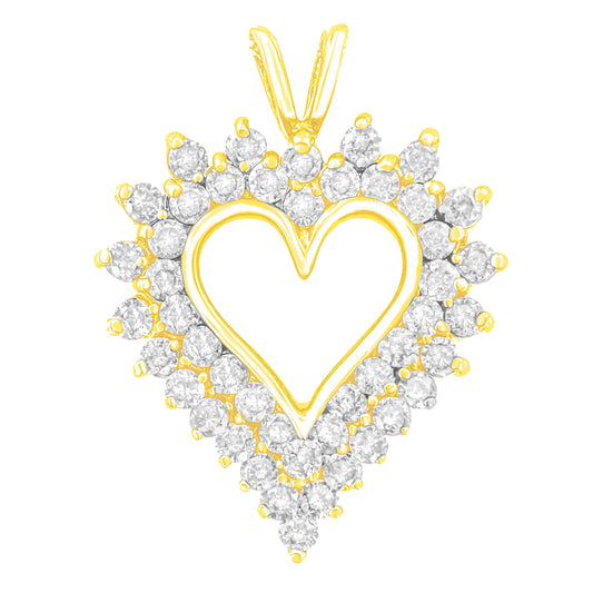 Pendentif Cœur Ouvert en Argent Sterling .925 Plaqué Or Jaune 14K avec Diamant Taille Brillant 45,7 cm (Couleur K-L, Pureté I1-I2)