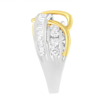 10K White and Yellow Gold 1 1/10 cttw Channel-Set Diamond Bypass Band Ring (J Color, I3 Clarity) - Size 7