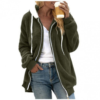 2026 Amazon Hot Selling New Autumn And Winter Loose Plush Zipper Hooded Jacket For Women, Fashionable And Versatile