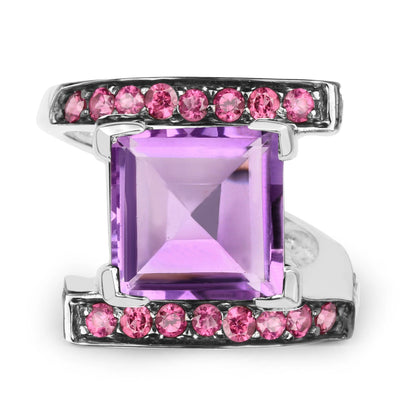 6.90 Carat Genuine Amethyst and Rhodolite .925 Sterling Silver Ring
