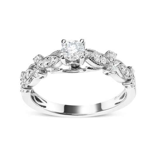 Bague de Fiançailles en Or Blanc 14K, Diamant 1/2 Carat Poids Total, Style Vintage (Couleur G-H, Clarté VS2-SI1) - Taille 7