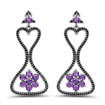6.31 Carat Genuine Amethyst & Black Spinel .925 Sterling Silver Earrings