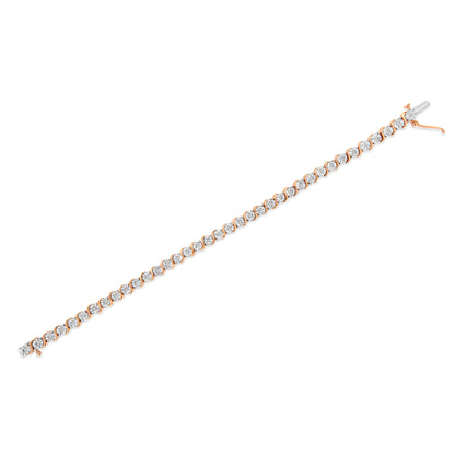 14K Rose Gold Plated .925 Sterling Silver 1/4 Cttw Diamond Round Miracle Plate and "S" Link Tennis Bracelet (I-J Color, I2- I3 Clarity) - 7"