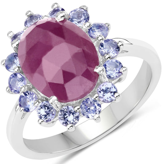 Bague en argent sterling 925 avec saphir rose et tanzanite véritables de 5,53 carats