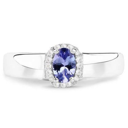 0.54 Carat Genuine Tanzanite and White Zircon .925 Sterling Silver Ring