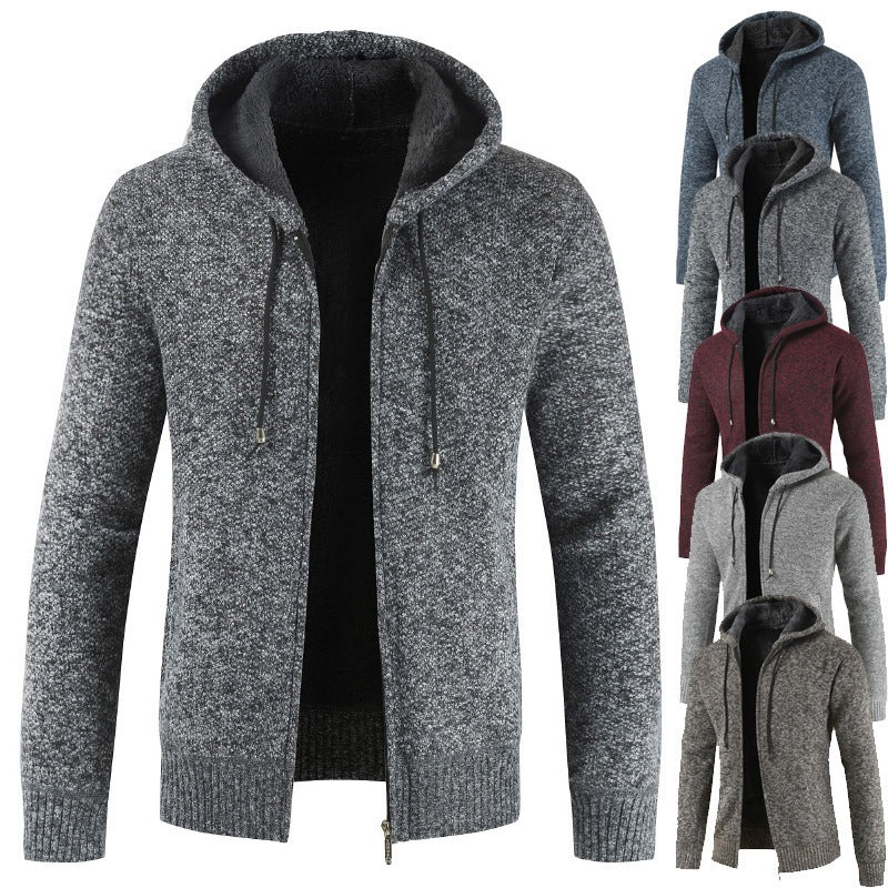 2026 Cross-Border Ebay Autumn And Winter New Men's Thickened Fleece Cardigan Sweater Men's Hooded Cardigan Jacket