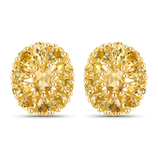 Boucles d'oreilles en Argent Sterling .925 plaqué Or Jaune 18K, Orné d'une Citrine Naturelle de 4.06 Carats
