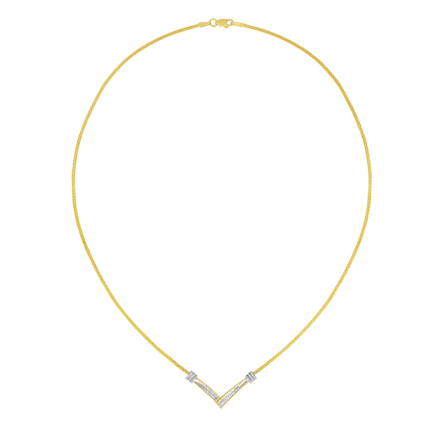14K Yellow and White Gold 1/4 Cttw Princess Cut Diamond Channel-Set â€œVâ€ Shape 18" Pendant Necklace (H-I Color, SI2-I1 Clarity)