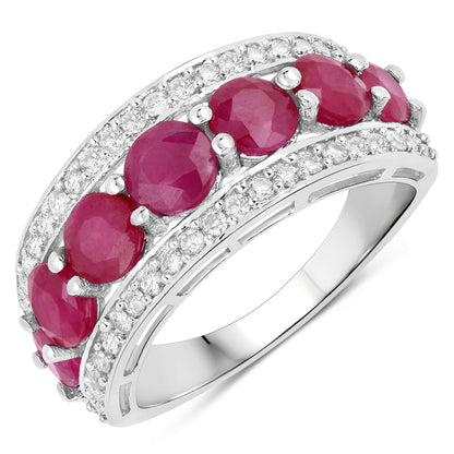3.24 Carat Genuine Ruby and White Diamond 14K White Gold Ring