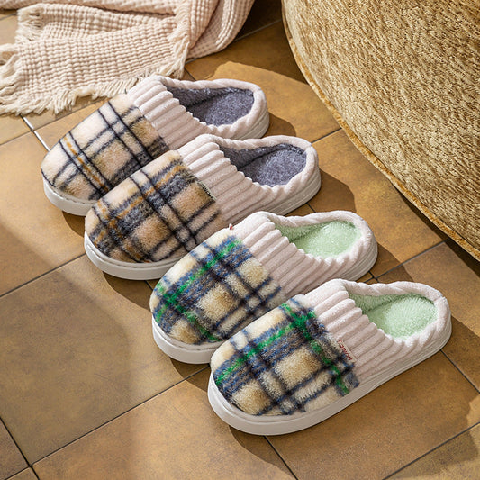 Pantuflas de Felpa a Cuadros Cálidas Suaves Antideslizantes para Dormitorio y Hogar, Zapatillas para Parejas, Mujeres y Hombres