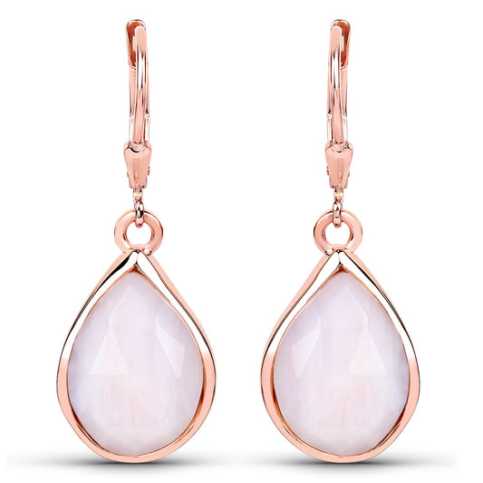 Boucles d'oreilles en argent sterling 925 plaqué or rose 18 carats et opale rose véritable de 7,60 carats