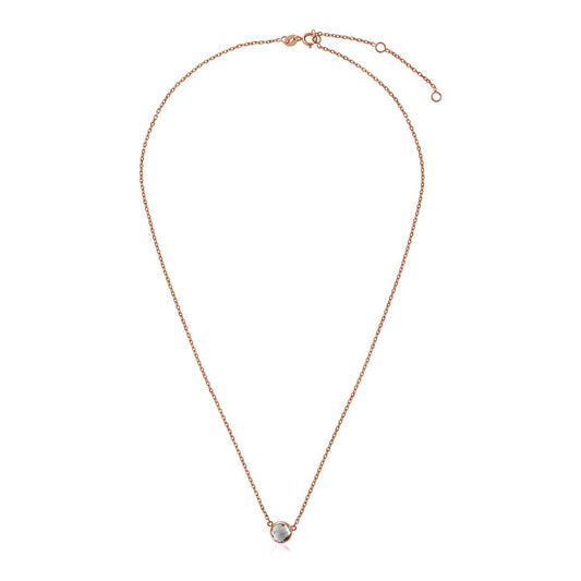 Collier en or rose 14 carats de 17 pouces avec topaze blanche ronde
