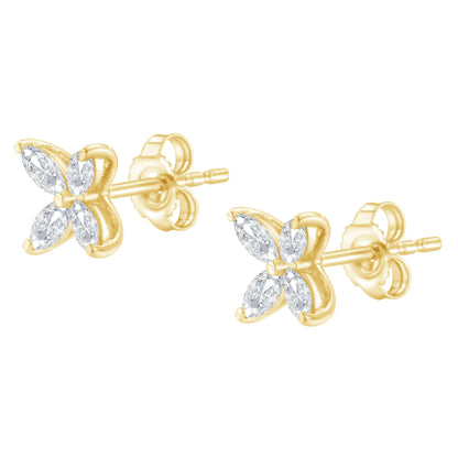 14K White Gold 1/2 Cttw Marquise Diamond 8 Stone Floral Leaf Stud Earrings (H-I Color, SI1-SI2 Clarity)