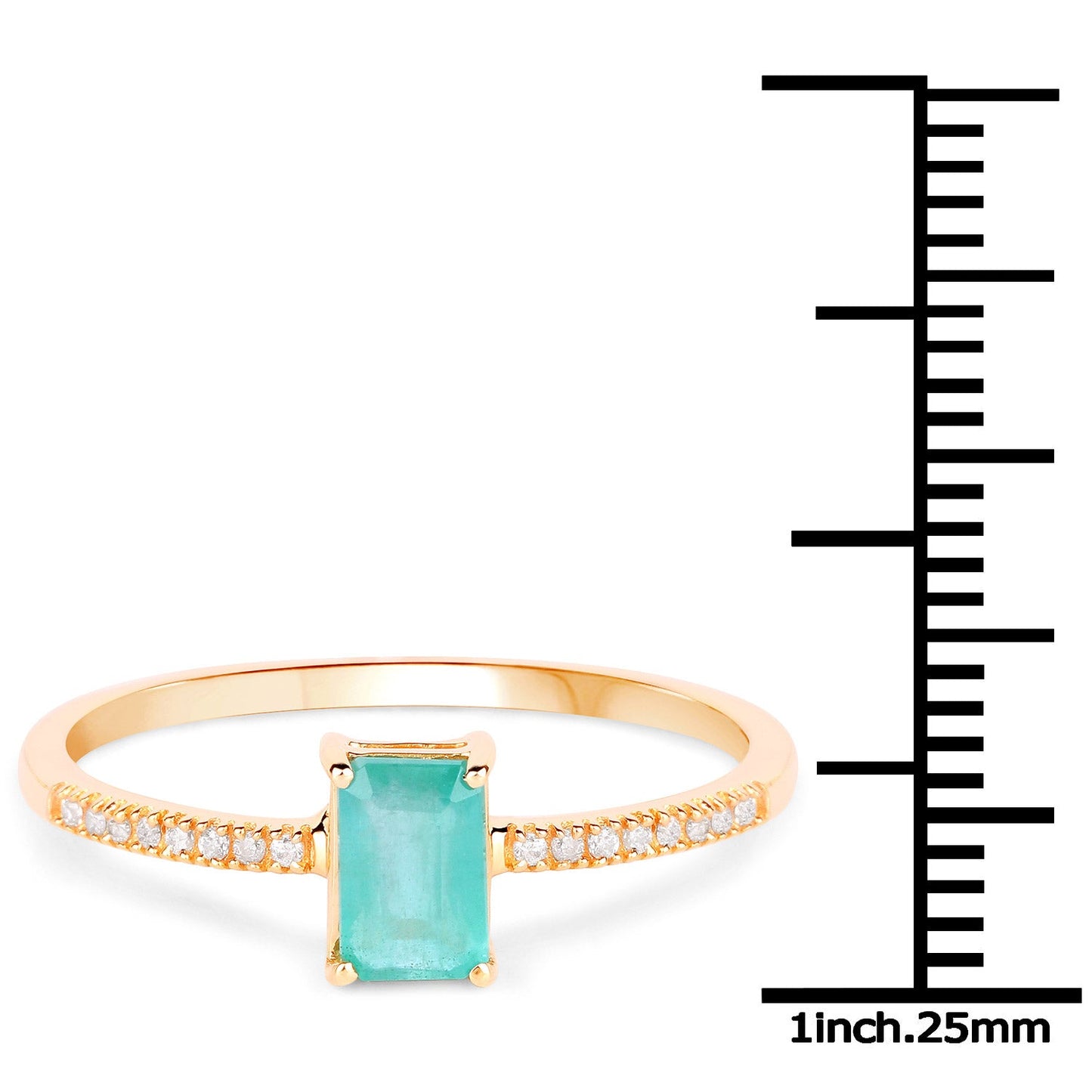 0.59 Carat Genuine Zambian Emerald and White Diamond 14K Yellow Gold Ring