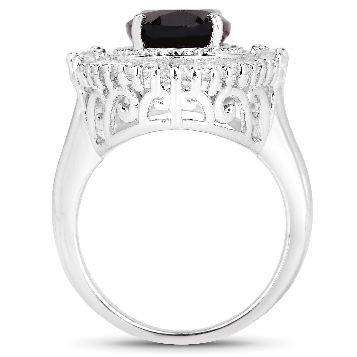 8.12 Carat Genuine Smoky Quartz and White Topaz .925 Sterling Silver Ring