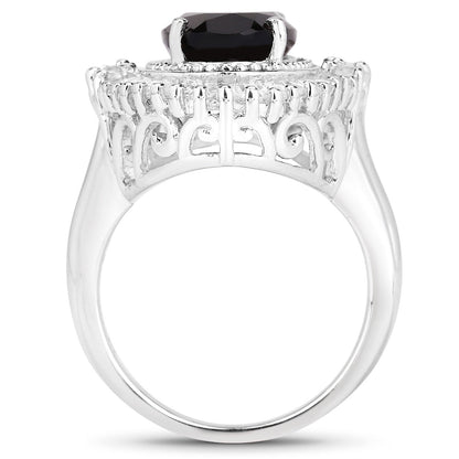 8.12 Carat Genuine Smoky Quartz and White Topaz .925 Sterling Silver Ring
