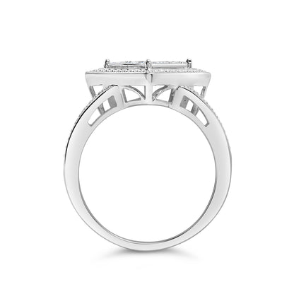 .925 Sterling Silver 1/3 Cttw Invisible Set Princess-Cut Diamond Rhombus and Beaded Halo Ring (H-I Color, SI1-SI2 Clarity) - Ring Size 7