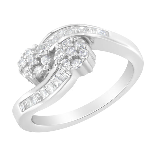 Bague Or Blanc 14 carats avec Diamants Ronds et Baguettes (1/2 carat total, Couleur H-I, Pureté I1-I2) - Taille 6