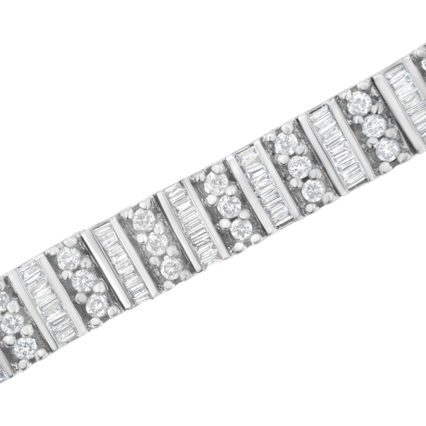 14K White Gold 4 7/8 cttw Baguette & Round Brilliant-Cut Diamond Channel- & Prong-Set Tennis Bracelet (I-J Color, I1-I2 Clarity) - Size 7.25"