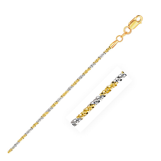 Chaîne scintillante bicolore en or blanc et jaune 14 carats de 1,5 mm