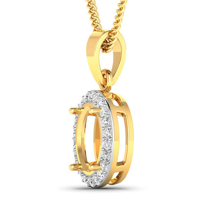 0.22 Carat Genuine White Diamond 14K Yellow Gold Semi Mount Pendant - holds 9x7mm Oval Gemstone