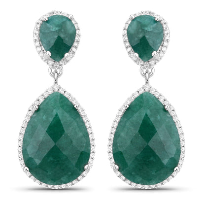 19.42 Carat Dyed Emerald and White Topaz .925 Sterling Silver Earrings