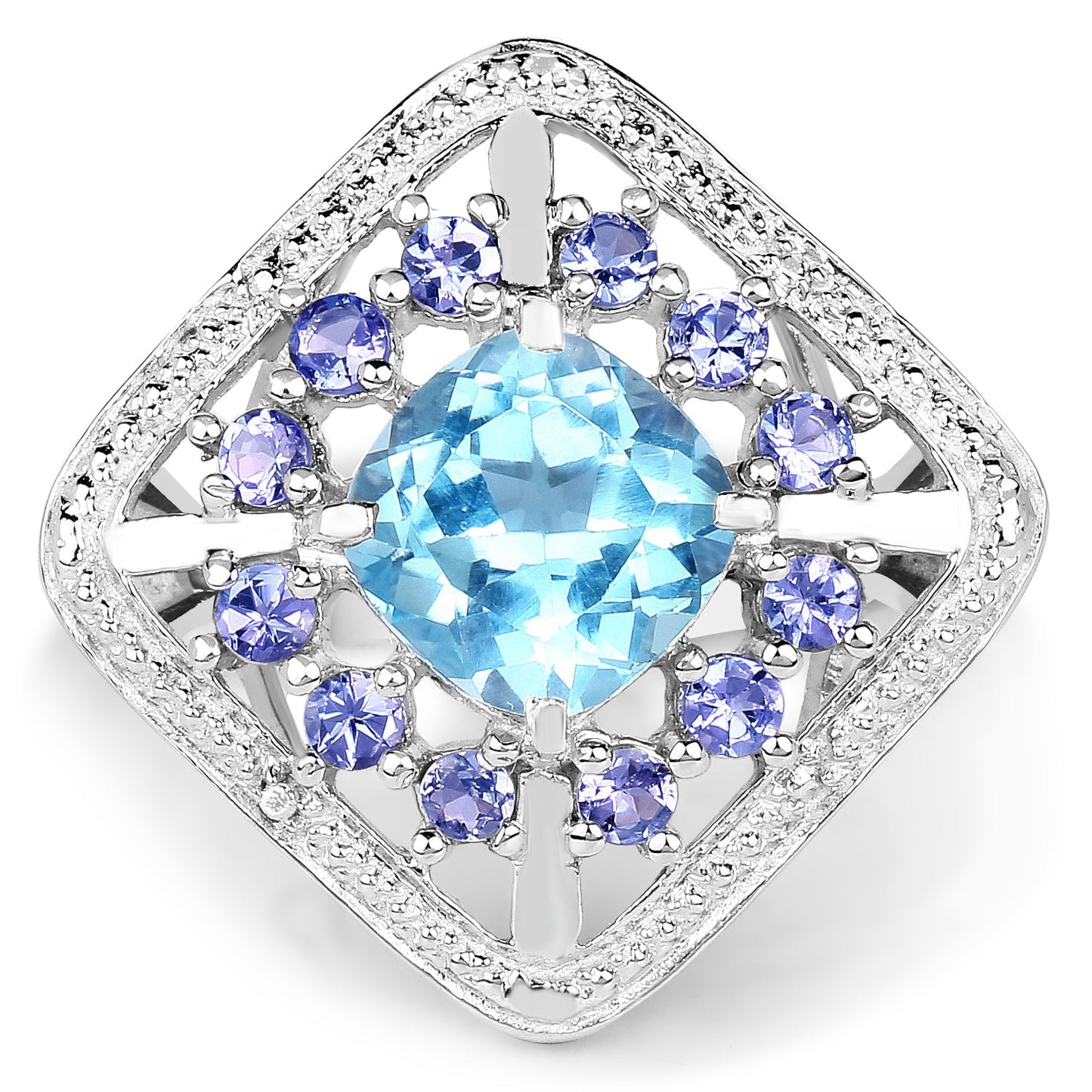 4.24 Carat Genuine Blue Topaz and Tanzanite .925 Sterling Silver Ring