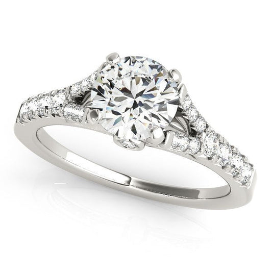 Bague de Fiançailles en Or Blanc 14 carats avec Diamant Sertis sur Corps de Bague Fendu (1,38 carats au total)