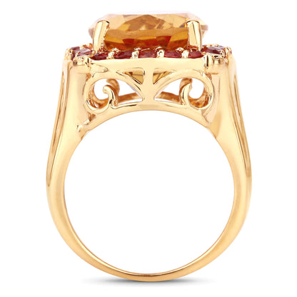 9.38 Carat Genuine Citrine and Orange Sapphire .925 Sterling Silver Ring