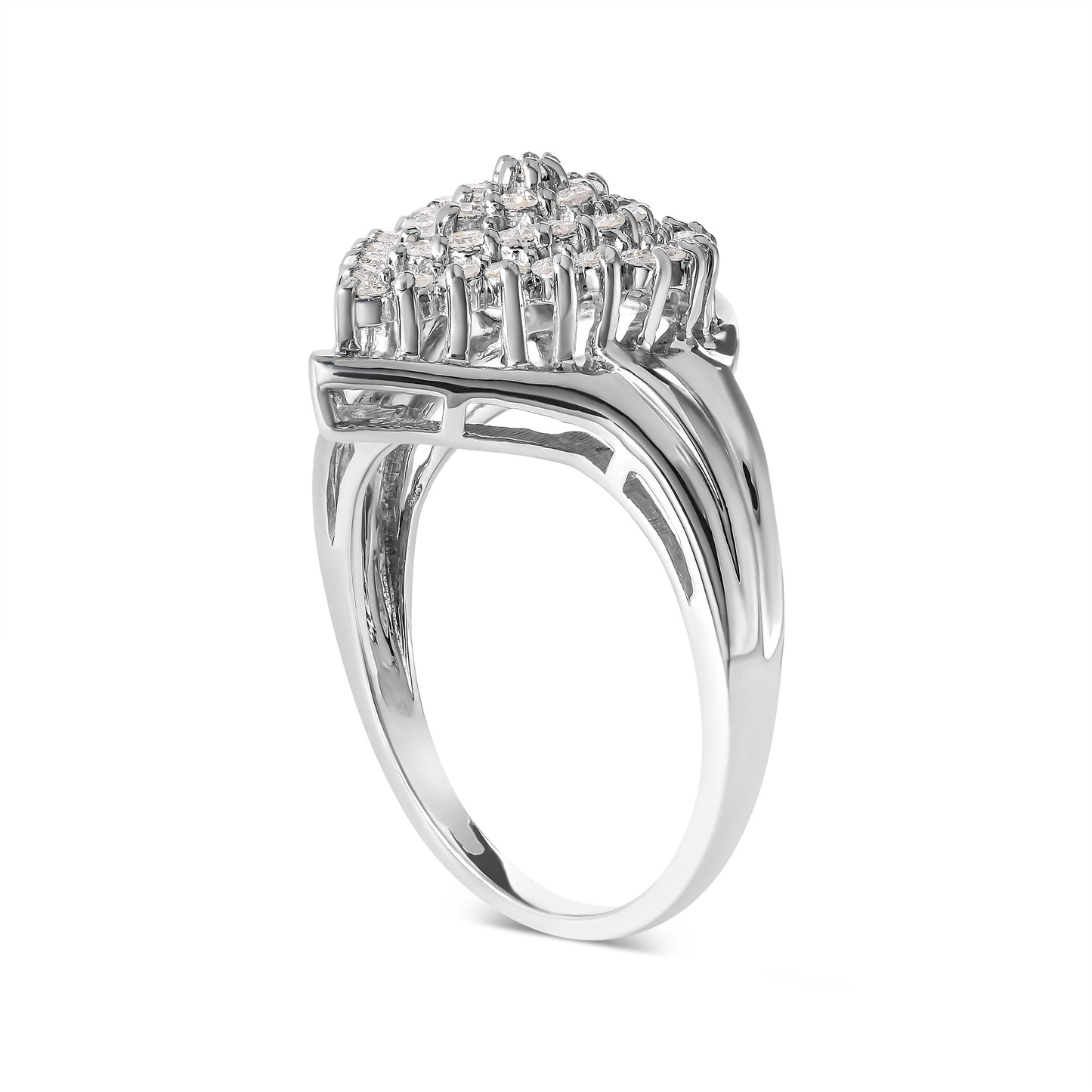 10K White Gold 1/2 Cttw Diamond Pear Shaped Cluster Ring (H-I Color, I1-I2 Clarity) - Ring Size 7